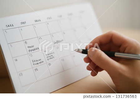 AI generated close-up shot of a calendar combining work tasks and personal appointments like doctor visits and date nights, showcasing balanced life management. 131736563