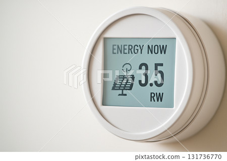 AI generated close-up of a smart meter displaying real-time solar energy consumption data. Clean, modern design emphasizing sustainability and energy efficiency. Perfect for eco-friendly projects. 131736770