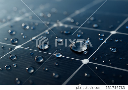 AI generated close-up of water droplets on a solar panel after rain, refracting sunlight with beautiful texture and detail. Ideal for nature, technology, and sustainable energy themes. AI generated close-up of water droplets on a solar panel after rain, refracting sunlight with beautiful texture and detail. Ideal for nature, technology, and sustainable energy themes. 131736783