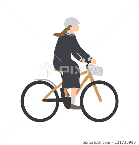 Illustration of a woman in a sailor suit riding a bicycle 131736990