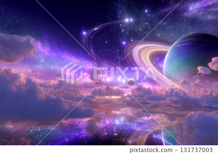 漂浮在太空中的雲和行星 131737003
