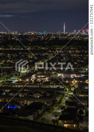 Sky Tower and night view from Mount Wellington in Auckland, New Zealand 131737041