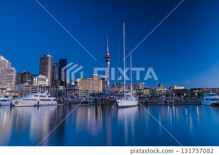 Sky Tower and Yacht Harbour cityscape seen from the Auckland Viaduct, New Zealand Sky Tower and Yacht Harbour cityscape seen from the Auckland Viaduct, New Zealand 131737082