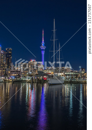 Night view of the Sky Tower and Yacht Harbour from the Viaduct in Auckland, New Zealand Night view of the Sky Tower and Yacht Harbour from the Viaduct in Auckland, New Zealand 131737087
