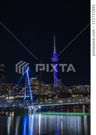 Night view of the Sky Tower and Yacht Harbour from the Viaduct in Auckland, New Zealand Night view of the Sky Tower and Yacht Harbour from the Viaduct in Auckland, New Zealand 131737092