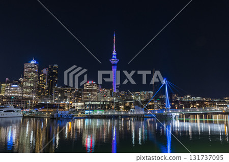 從紐西蘭奧克蘭高架橋欣賞天空塔和遊艇港的夜景 從紐西蘭奧克蘭高架橋欣賞天空塔和遊艇港的夜景 131737095