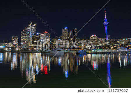 Night view of the Sky Tower and Yacht Harbour from the Viaduct in Auckland, New Zealand Night view of the Sky Tower and Yacht Harbour from the Viaduct in Auckland, New Zealand 131737097