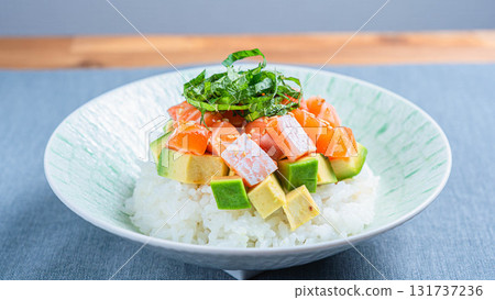 Salmon avocado on rice Salmon avocado on rice 131737236
