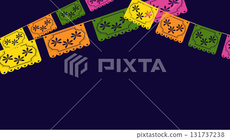 Bright colorful flag garland perfect for festive parties, celebrations, and advertising web design, event decor, and marketing campaigns to create joyful atmosphere. Vector illustration. Bright colorful flag garland perfect for festive parties, celebrations, and advertising web design, event decor, and marketing campaigns to create joyful atmosphere. Vector illustration. 131737238
