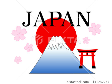 日本國旗插圖，上面寫著“JAPAN”和“Mt. Fuji” 131737247