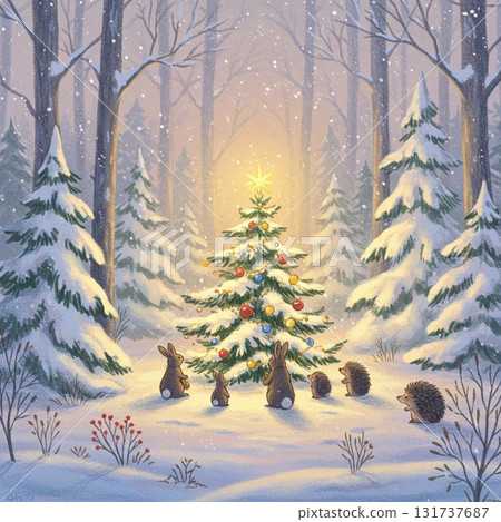 Illustration of a beautiful Christmas tree in the forest Illustration of a beautiful Christmas tree in the forest 131737687