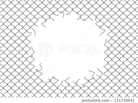 破損且有孔的金屬鏈環柵欄框架 破損且有孔的金屬鏈環柵欄框架 131738041