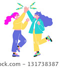 Pop color illustration of people giving high fives Pop color illustration of people giving high fives 131738387