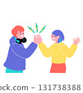 Pop and colorful illustration of young people of Generation Z holding smartphones Pop and colorful illustration of young people of Generation Z holding smartphones 131738388