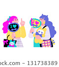Pop and colorful illustration of a young woman supporting her idol Pop and colorful illustration of a young woman supporting her idol 131738389