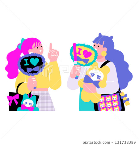 Pop and colorful illustration of a young woman supporting her idol Pop and colorful illustration of a young woman supporting her idol 131738389