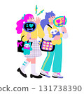 Pop and colorful illustration of a young woman supporting her idol Pop and colorful illustration of a young woman supporting her idol 131738390