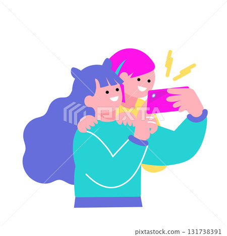 年輕人用智慧型手機拍照的流行插圖 131738391