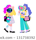 Pop and colorful illustration of a young woman supporting her idol Pop and colorful illustration of a young woman supporting her idol 131738392