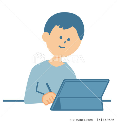 Illustration of a child learning using a tablet 131738626