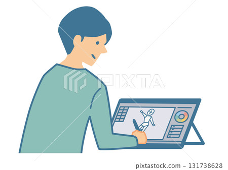 一名男子在液晶平板電腦上繪畫的插圖 131738628