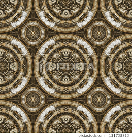 Steampunk Abstract Pattern with Gears and Roman Numerals Intricate Design 131738813