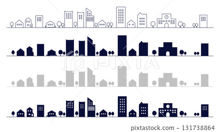 一組簡單的城市景觀剪影插圖、背景插圖、線條圖 131738864