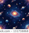 Cosmic Galaxy Scene with Planets Stars and Vibrant Nebula Background 131738868