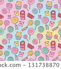 Cute and Colorful Seamless Pattern of Candy Sweet Treats and Candies 131738870