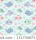 Cute ocean animals seamless pattern in pastel colors background design 131738873