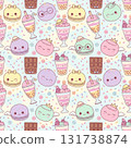 Cute pastel dessert pattern with macarons boba drinks and chocolate 131738874