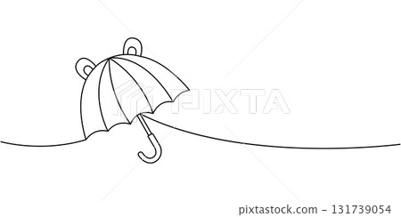 Cute umbrella outline with rounded shapes minimalist line art, playful vector parasol for rain and fun illustration 131739054