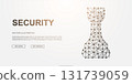 Polygonal wireframe rook chess piece symbolizing digital security, protection, and strong defense in a connected network 131739059