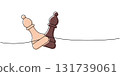 Linear minimalist outline of two chess bishops leaning together on a line, dual-tone abstract art of unity and tactics 131739061