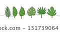 Minimalist continuous line drawing of tropical leaves. Modern botanical art with green color for decorative design 131739064