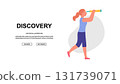 Walking woman with a spyglass. Colorful modern design for discovery and exploration themes 131739071