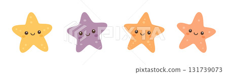 Set of colorful starfish with smiling faces for children and ocean-themed designs 131739073