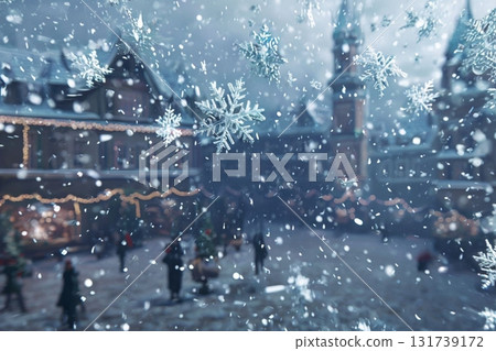 Snow falling on a decorated square Snow falling on a decorated square 131739172