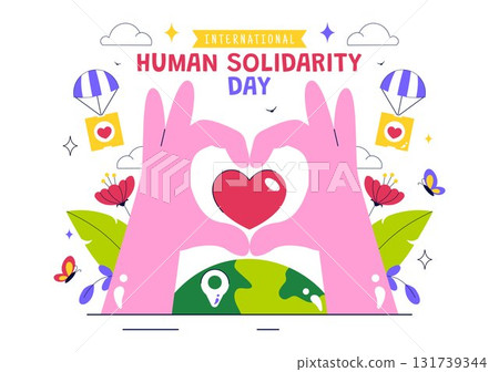 International Human Solidarity Day Vector Illustration Featuring Earth, Hands, and Love Symbols Representing Unity, Help, and Support for People International Human Solidarity Day Vector Illustration Featuring Earth, Hands, and Love Symbols Representing Unity, Help, and Support for People 131739344