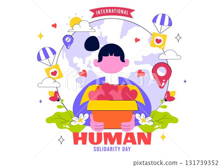 International Human Solidarity Day Vector Illustration Featuring Earth, Hands, and Love Symbols Representing Unity, Help, and Support for People International Human Solidarity Day Vector Illustration Featuring Earth, Hands, and Love Symbols Representing Unity, Help, and Support for People 131739352
