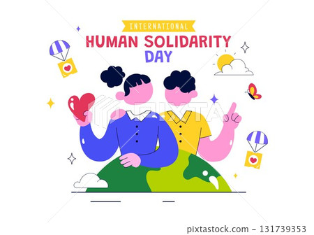 International Human Solidarity Day Vector Illustration Featuring Earth, Hands, and Love Symbols Representing Unity, Help, and Support for People International Human Solidarity Day Vector Illustration Featuring Earth, Hands, and Love Symbols Representing Unity, Help, and Support for People 131739353