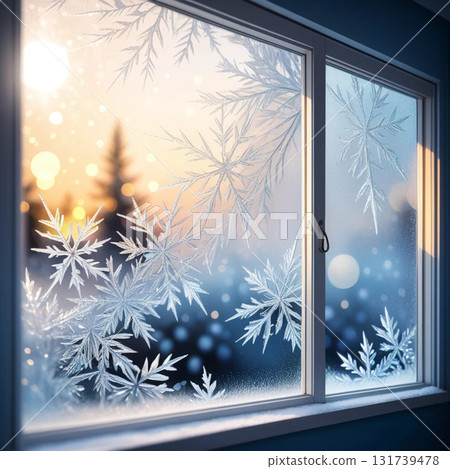Snowy scenery reflected in the window Snowy scenery reflected in the window 131739478