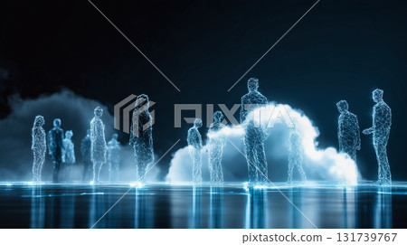 Digital humanoid standing in a futuristic cloud network Digital humanoid standing in a futuristic cloud network 131739767