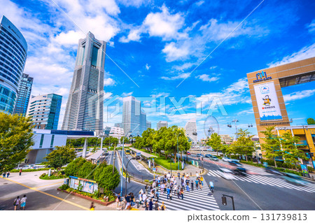 Yokohama cityscape in Japan, including the Nippon Maru under full sail, Sakuragicho Station, and the Yokohama Air Cabin (October 5th) Yokohama cityscape in Japan, including the Nippon Maru under full sail, Sakuragicho Station, and the Yokohama Air Cabin (October 5th) 131739813