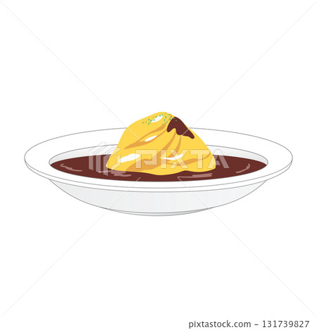 Illustration of omelet rice with demiglace sauce 131739827