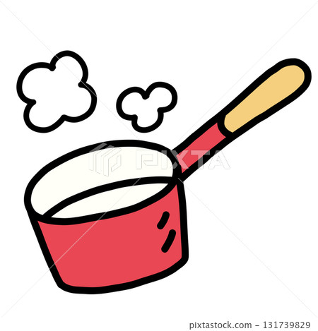 Hand-drawn simple and cute red saucepan illustration 131739829