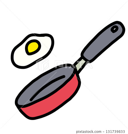 Hand drawn simple and cute red frying pan illustration 131739833