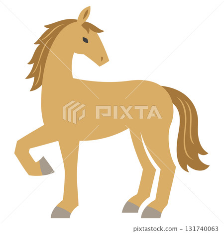 Illustration of a brown horse looking back 131740063
