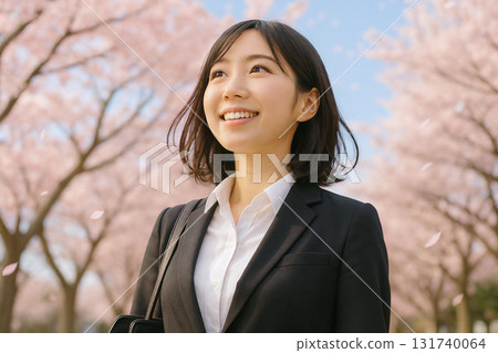 新就業的女性和盛開的櫻花 131740064