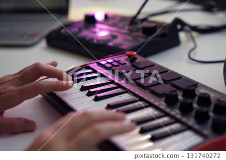 Beautiful young singer and musician broadcast from her home studio 131740272